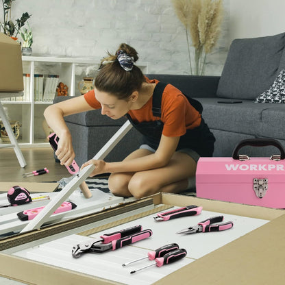 75-Piece Pink Tool Set, 3.7V Cordless Screwdriver Kit
