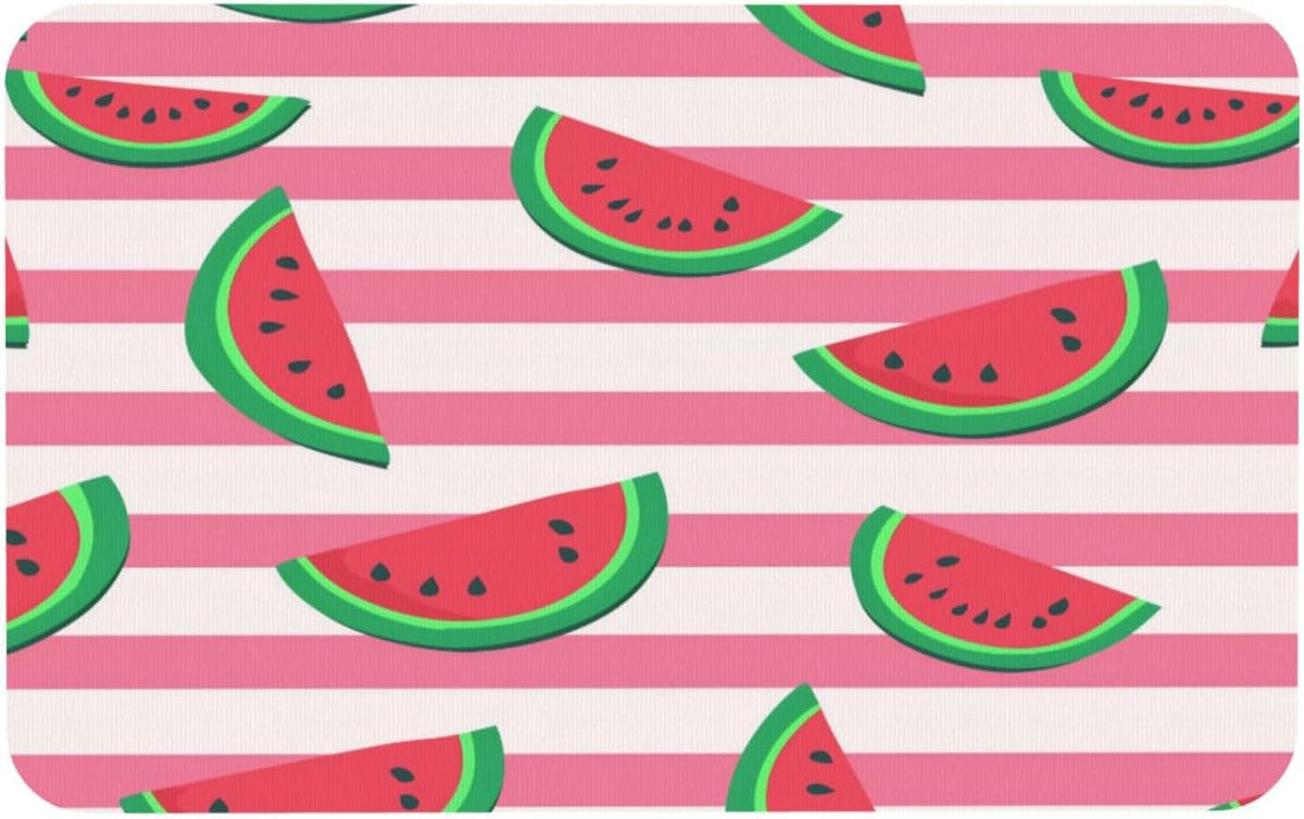 Pink Watermelon Stripes Print Absorbent Bath Mat Non Slip Washable Doormat 19.7x31.5 in Quick Dry Shower Mat Thin Floor Rug for Bathroom Kitchen Entryway