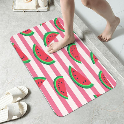 Pink Watermelon Stripes Print Absorbent Bath Mat Non Slip Washable Doormat 19.7x31.5 in Quick Dry Shower Mat Thin Floor Rug for Bathroom Kitchen Entryway
