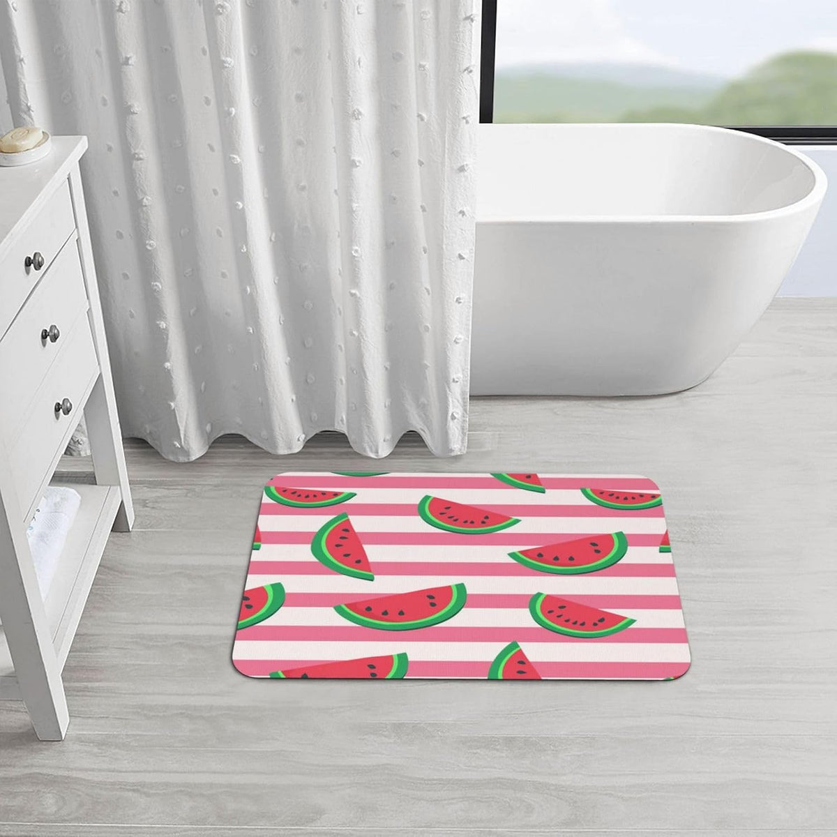 Pink Watermelon Stripes Print Absorbent Bath Mat Non Slip Washable Doormat 19.7x31.5 in Quick Dry Shower Mat Thin Floor Rug for Bathroom Kitchen Entryway