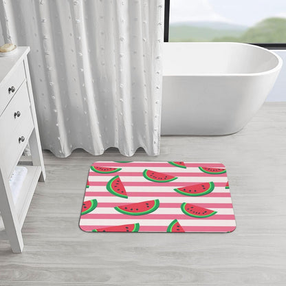 Pink Watermelon Stripes Print Absorbent Bath Mat Non Slip Washable Doormat 19.7x31.5 in Quick Dry Shower Mat Thin Floor Rug for Bathroom Kitchen Entryway