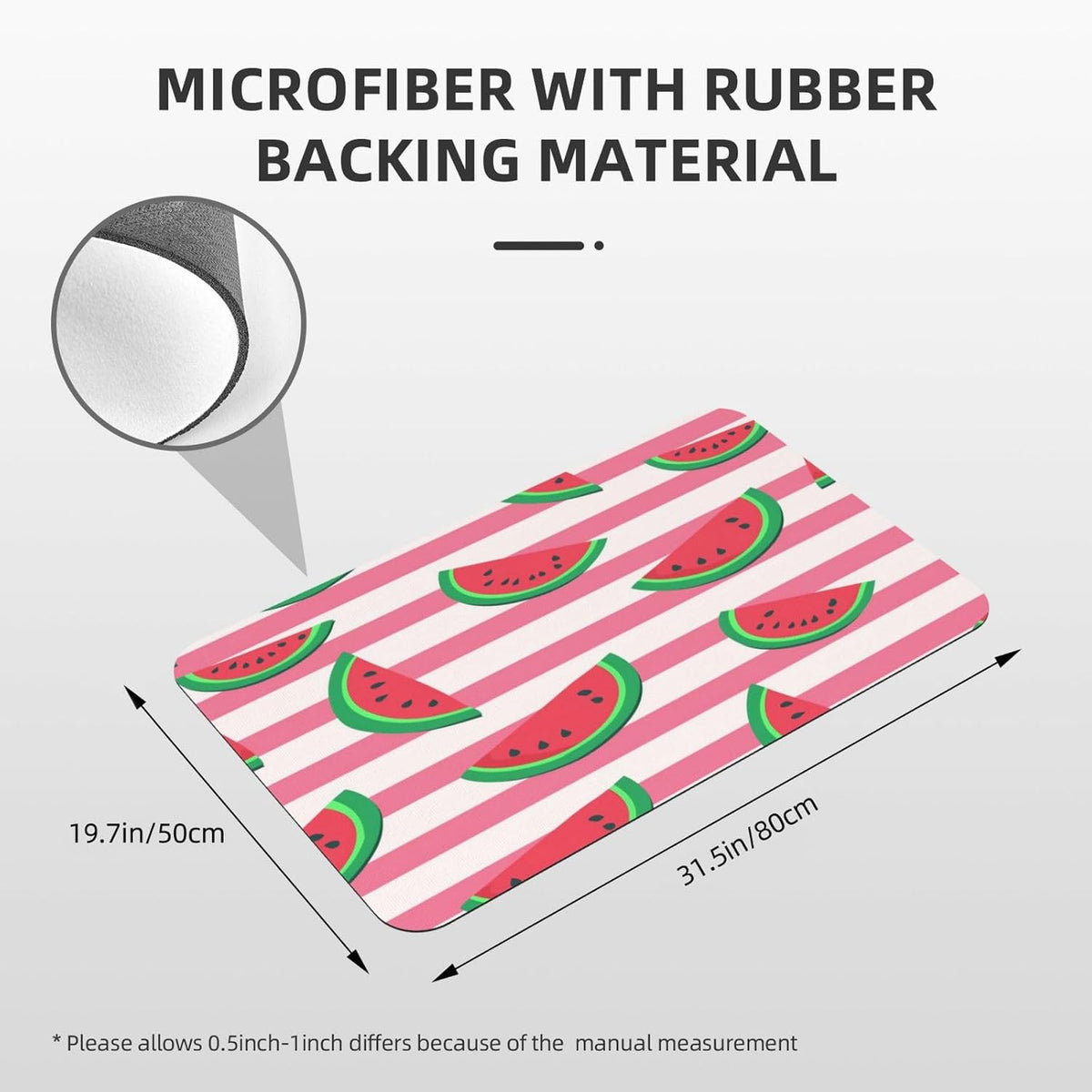 Pink Watermelon Stripes Print Absorbent Bath Mat Non Slip Washable Doormat 19.7x31.5 in Quick Dry Shower Mat Thin Floor Rug for Bathroom Kitchen Entryway