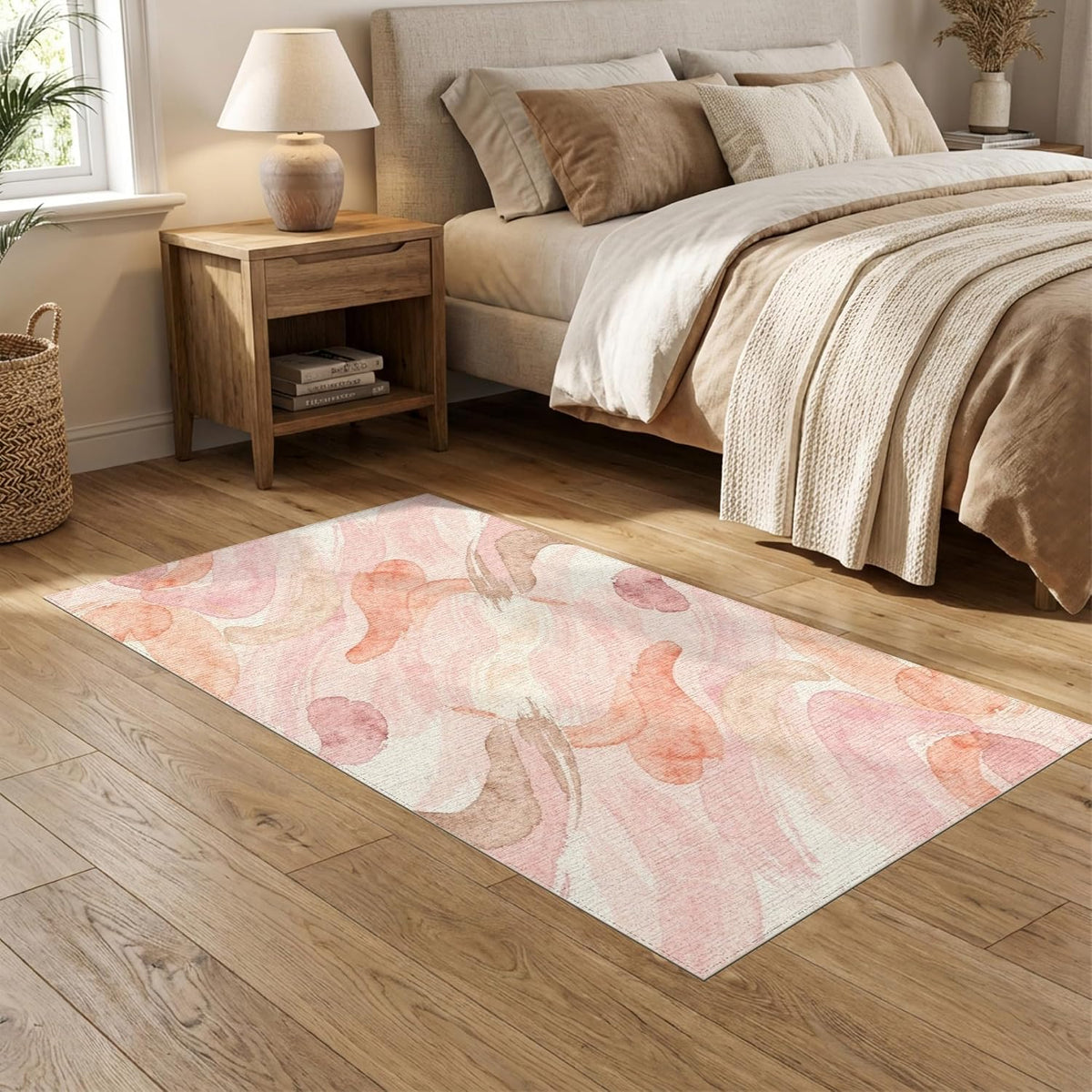 5'x7' Washable Abstract Abstract Area Rug, Blush Pink Non-Shedding Pet Friendly Carpet for Small Living Room, Playroom, Bedroom, Easy Care Kids Safe Mat | Ref:2109806