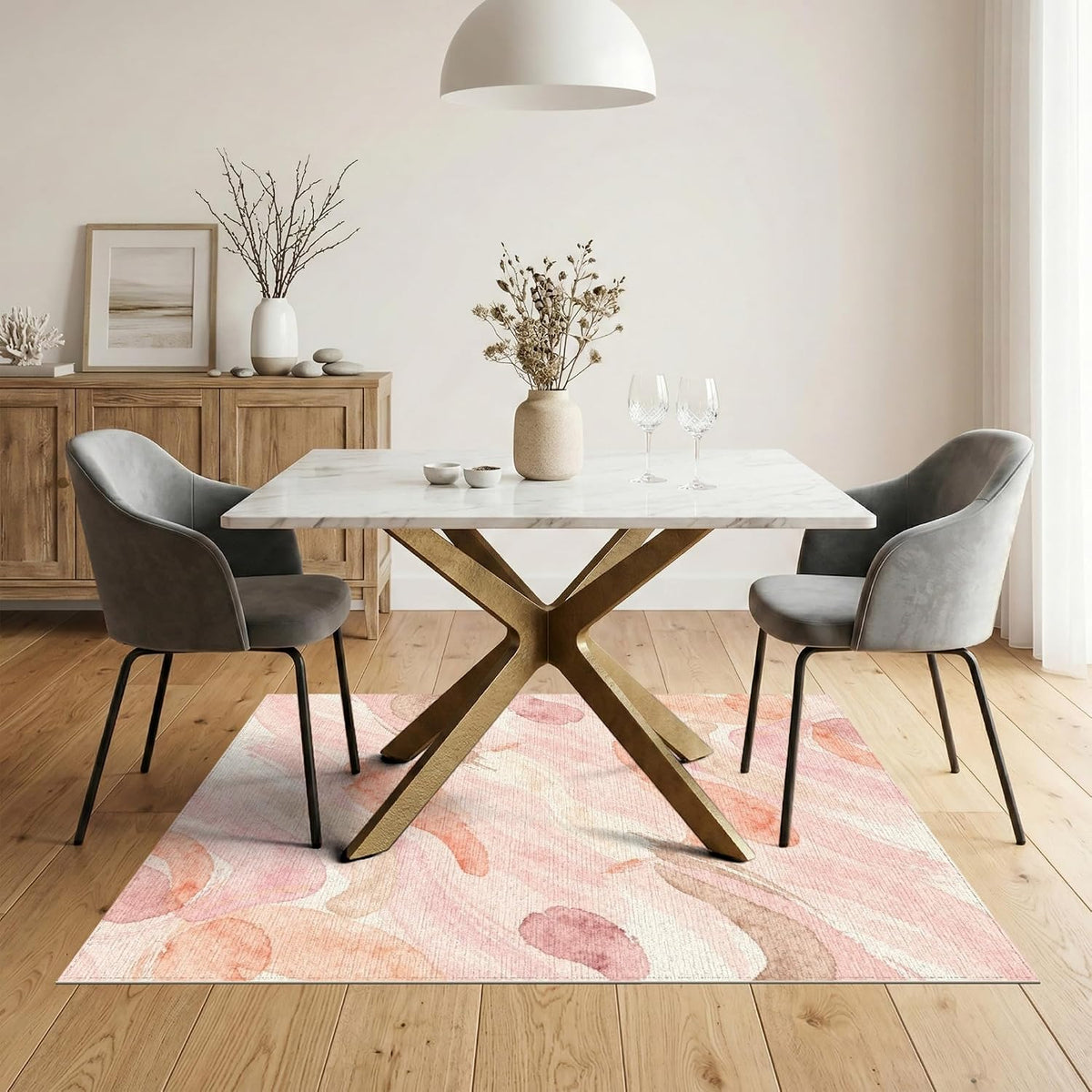 5'x7' Washable Abstract Abstract Area Rug, Blush Pink Non-Shedding Pet Friendly Carpet for Small Living Room, Playroom, Bedroom, Easy Care Kids Safe Mat | Ref:2109806