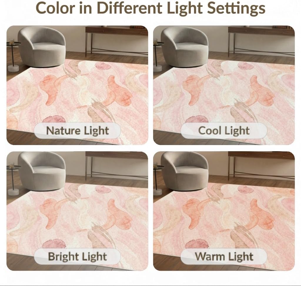 5'x7' Washable Abstract Abstract Area Rug, Blush Pink Non-Shedding Pet Friendly Carpet for Small Living Room, Playroom, Bedroom, Easy Care Kids Safe Mat | Ref:2109806