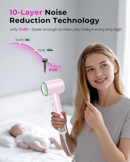 Professional High Speed Ionic Hair Dryer | Ultra-Fast Drying | 500 Million Negative Ions | Low Noise | 160000 RPM | Compact Blow Dryer with Magnetic Diffuser for Faster Drying All Hair Types