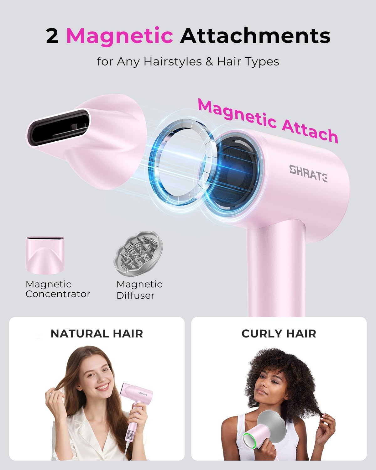 Professional High Speed Ionic Hair Dryer | Ultra-Fast Drying | 500 Million Negative Ions | Low Noise | 160000 RPM | Compact Blow Dryer with Magnetic Diffuser for Faster Drying All Hair Types
