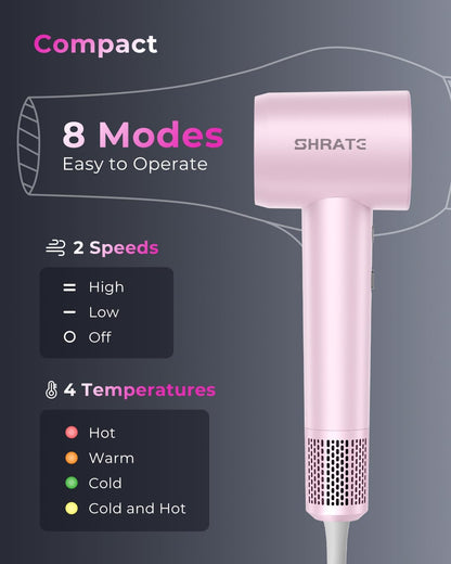 Professional High Speed Ionic Hair Dryer | Ultra-Fast Drying | 500 Million Negative Ions | Low Noise | 160000 RPM | Compact Blow Dryer with Magnetic Diffuser for Faster Drying All Hair Types