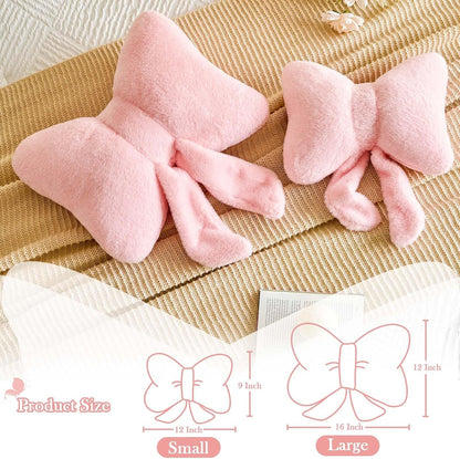 Bowknot Pillow Pink Cute Bow Decorative Throw Pillows 12" Aesthetic Home Decor Bow Cushions Butterfly Knot Plush Pillow for Bedroom Couch