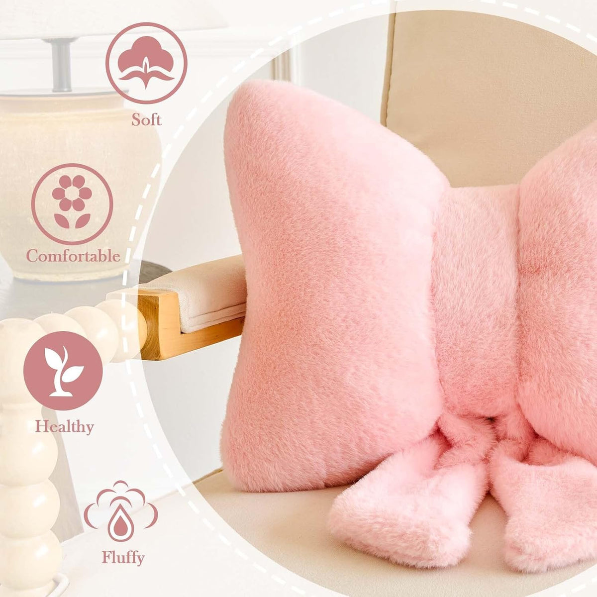 Bowknot Pillow Pink Cute Bow Decorative Throw Pillows 12" Aesthetic Home Decor Bow Cushions Butterfly Knot Plush Pillow for Bedroom Couch