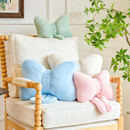 Bowknot Pillow Pink Cute Bow Decorative Throw Pillows 12" Aesthetic Home Decor Bow Cushions Butterfly Knot Plush Pillow for Bedroom Couch