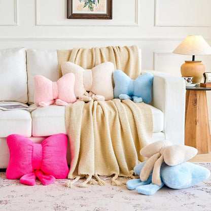 Bowknot Pillow Pink Cute Bow Decorative Throw Pillows 12" Aesthetic Home Decor Bow Cushions Butterfly Knot Plush Pillow for Bedroom Couch