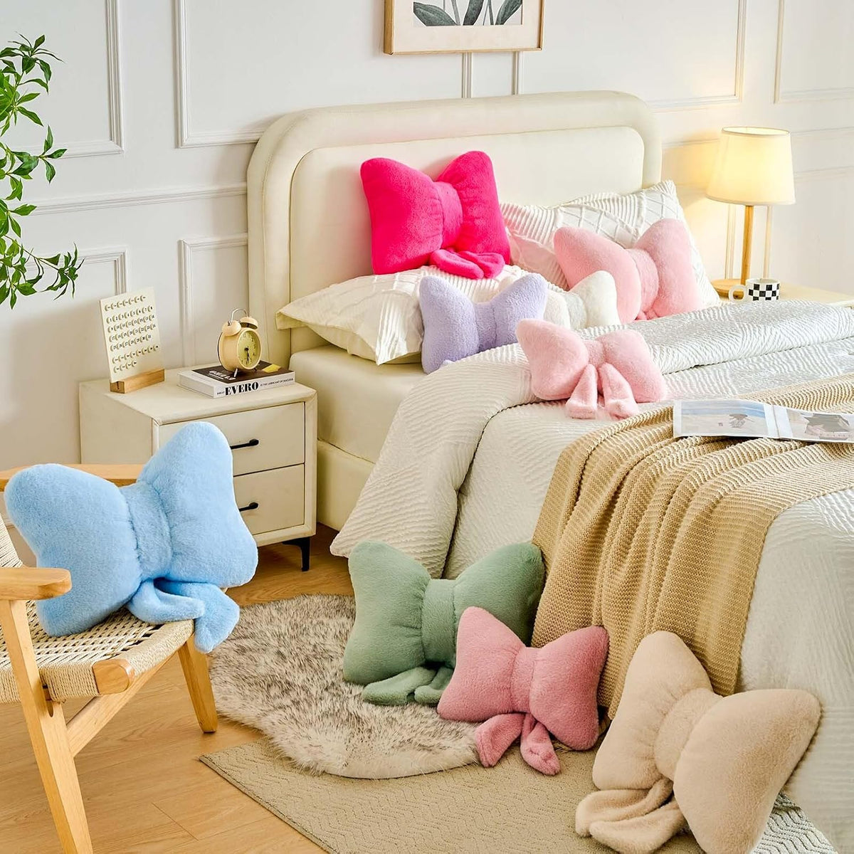 Bowknot Pillow Pink Cute Bow Decorative Throw Pillows 12" Aesthetic Home Decor Bow Cushions Butterfly Knot Plush Pillow for Bedroom Couch