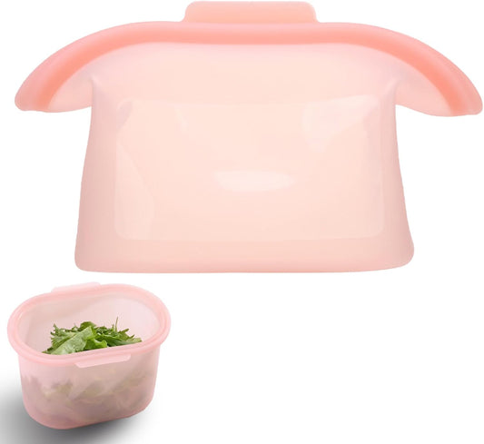 Silicone Storage, Silicone Food Storage Bags, Spliceable, wide opening, Reusable Silicone Storage Bags, High-Temperature Resistant, Leak-Proof, Microwave and Dishwasher Safe (pink)