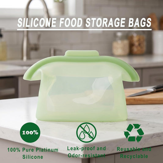 Silicone Storage, Silicone Food Storage Bags, Spliceable, wide opening, Reusable Silicone Storage Bags, High-Temperature Resistant, Leak-Proof, Microwave and Dishwasher Safe (pink)