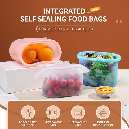 Silicone Storage, Silicone Food Storage Bags, Spliceable, wide opening, Reusable Silicone Storage Bags, High-Temperature Resistant, Leak-Proof, Microwave and Dishwasher Safe (pink)
