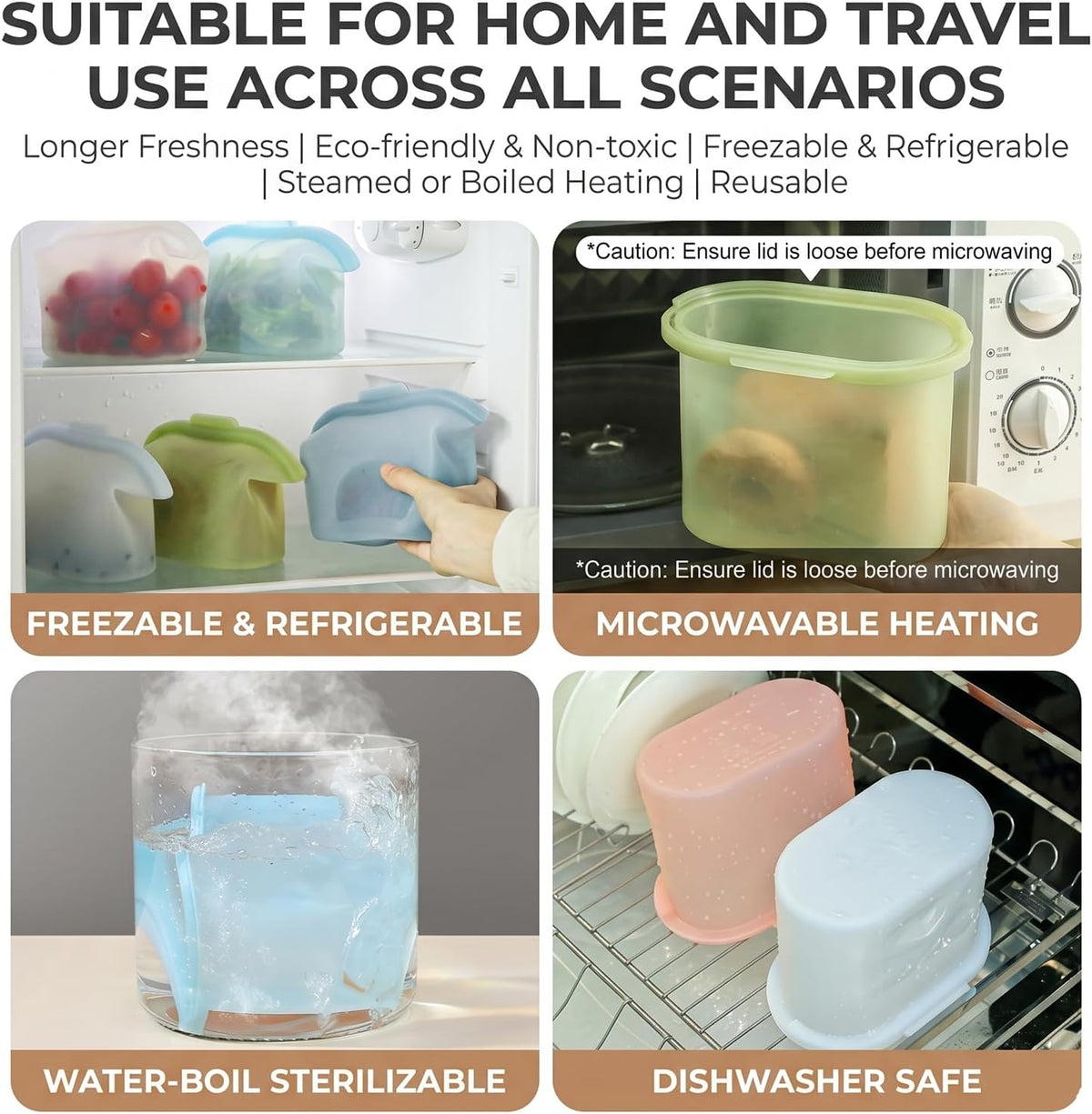 Silicone Storage, Silicone Food Storage Bags, Spliceable, wide opening, Reusable Silicone Storage Bags, High-Temperature Resistant, Leak-Proof, Microwave and Dishwasher Safe (pink)