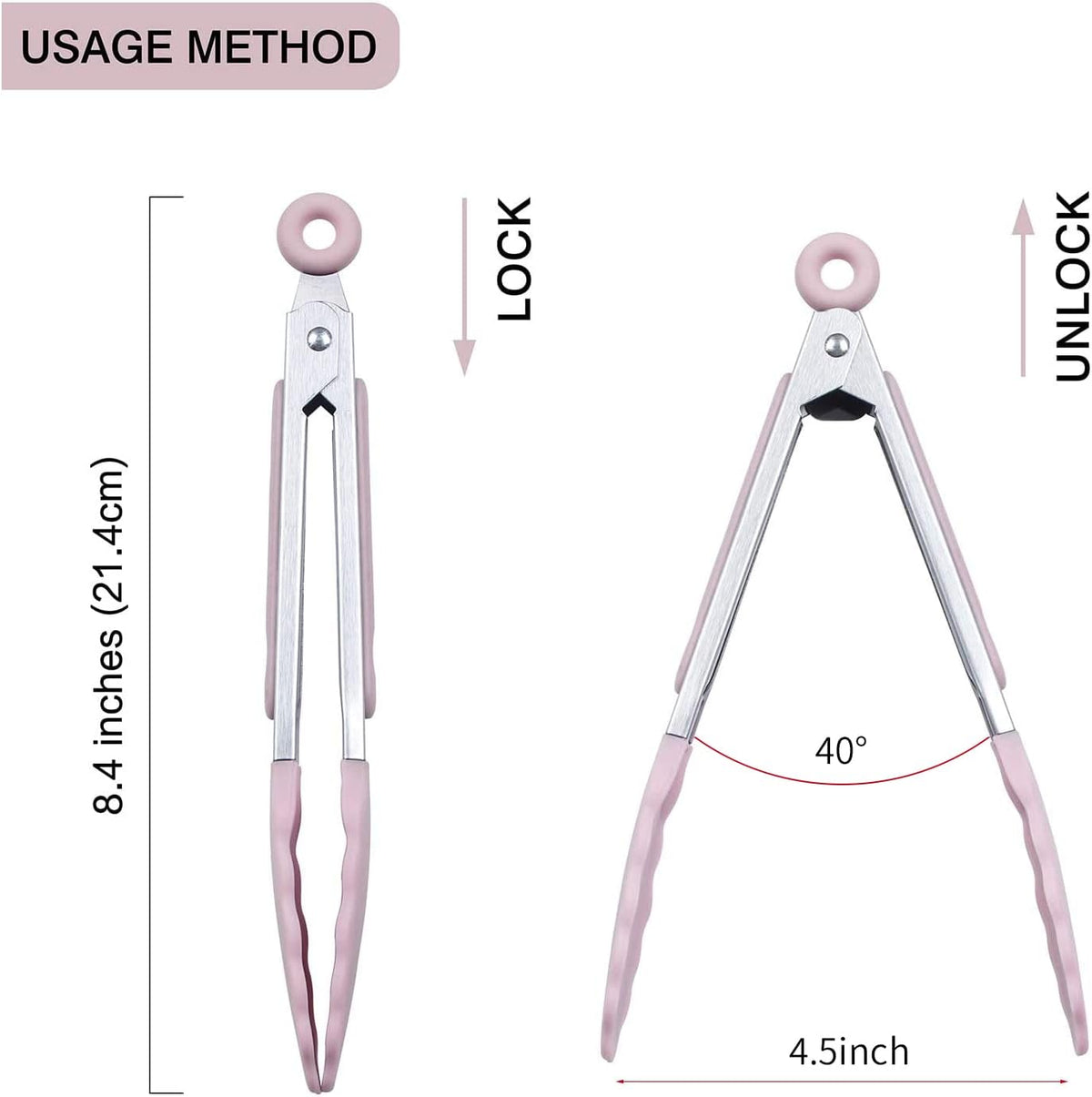 Kitchen Food Tongs - 7" Mini Silicone Serving Tongs - Set of 3 (Pink)