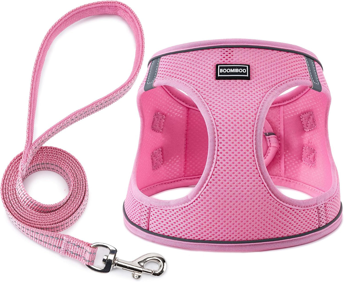 Dog Harness with Leash Set, Step-in Adjustable Puppy Pet Vest, Pink XXS