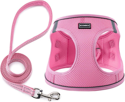 Dog Harness with Leash Set, Step-in Adjustable Puppy Pet Vest, Pink XXS
