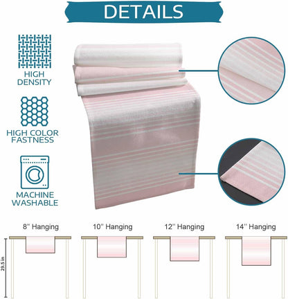 Pink Striped Table Runner and Placemats for Dining Table, Burlap Coffee Table Runner 70 Inch Long Pink Ombre Farmhouse Stripes Washable Table Mats for Kitchen Party Farmhouse Placemats Set of 6