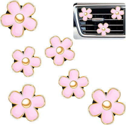 6 Pcs Daisy Vent Clips for Car, 3/3.3 cm, Pink