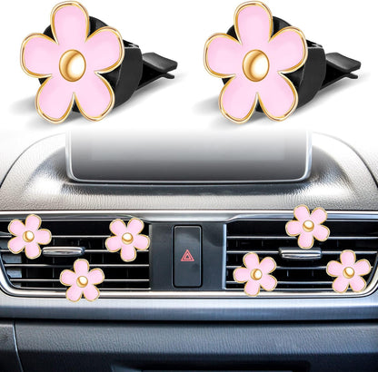 6 Pcs Daisy Vent Clips for Car, 3/3.3 cm, Pink