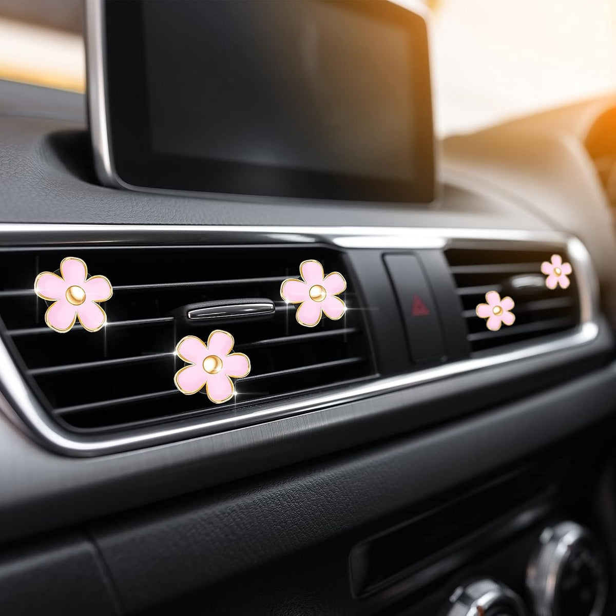 6 Pcs Daisy Vent Clips for Car, 3/3.3 cm, Pink