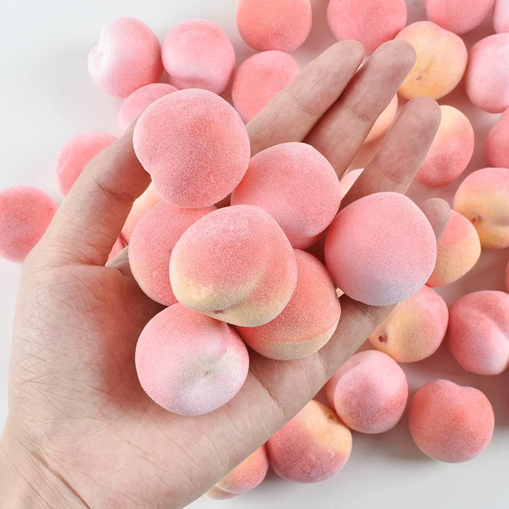 Artificial Peach, Mini Fake Fruit Peach Simulation Pink Yellow Peach Fake Fruit Model Home House Kitchen Party Decoration Desk Ornament- 3.5CM(50pcs Pink)