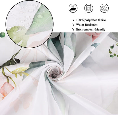 Spring Eucalyptus Shower Curtain, Sage Green Leaves Botanical Plants with Pink Flowers on The Top Fabric Bathroom Curtain Home Decor Waterproof Washable 12 Hooks 72.00'' x 72.00'' (GCI-9918)