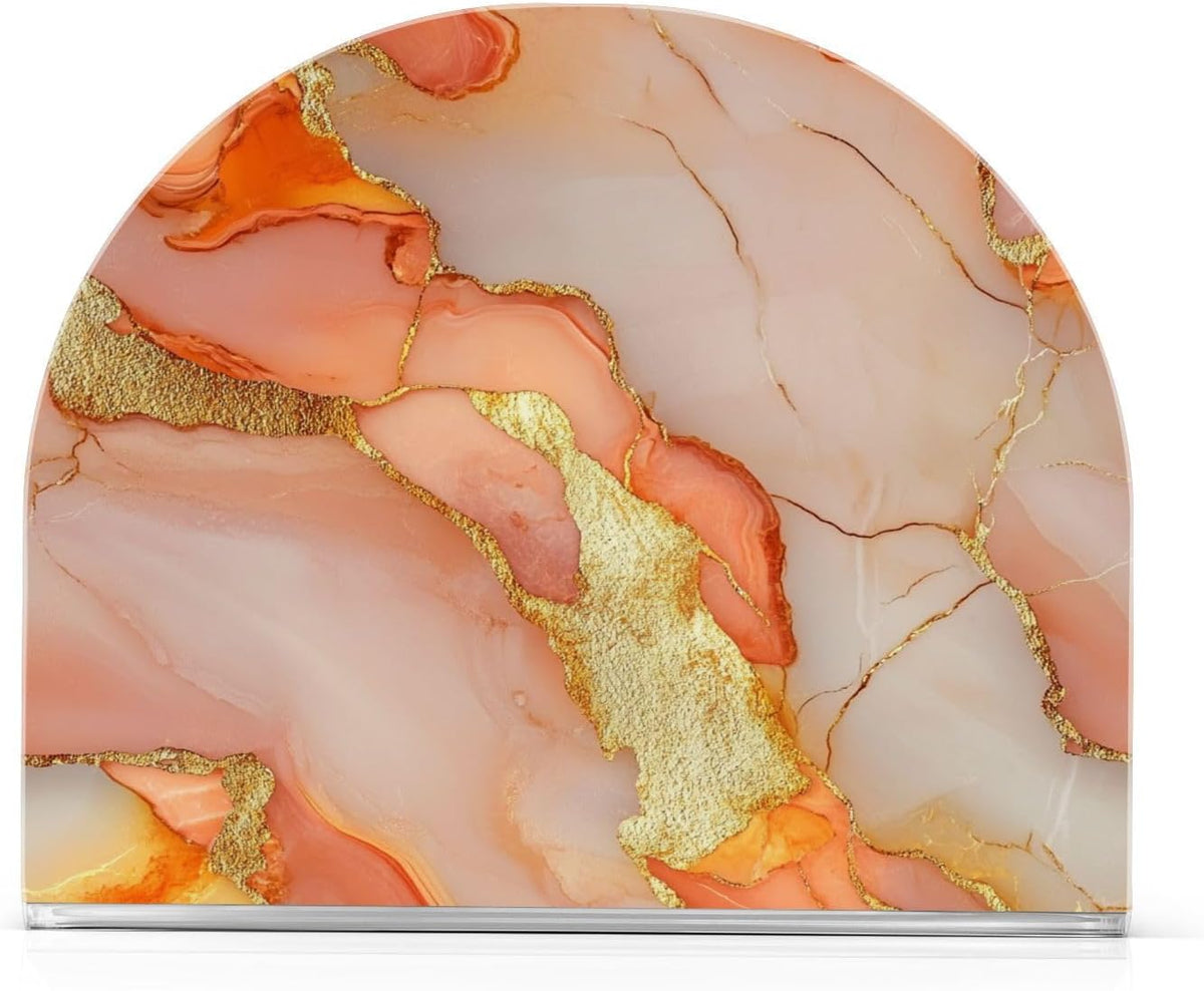 Acrylic Napkin Holder 2 Pack Holds 50-60 Napkins Space-Saving Modern Design Napkin Fit Countertop & Coffee Table Decorative Tabletop Accessory Marble Peach Gold