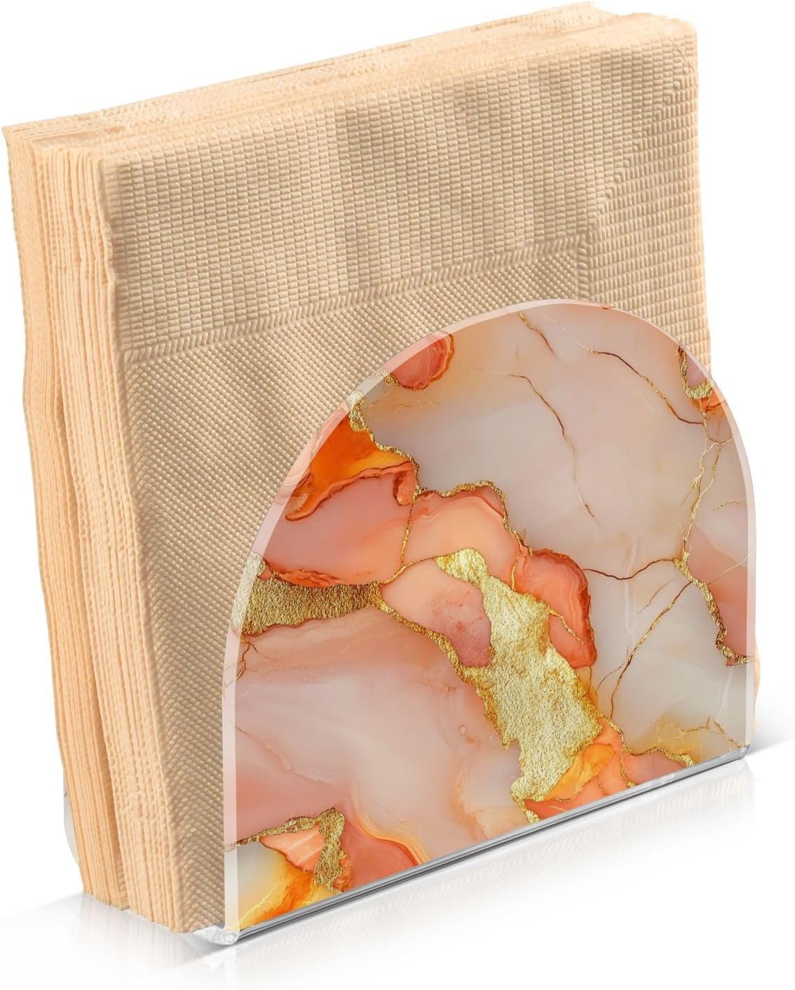 Acrylic Napkin Holder 2 Pack Holds 50-60 Napkins Space-Saving Modern Design Napkin Fit Countertop & Coffee Table Decorative Tabletop Accessory Marble Peach Gold