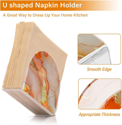 Acrylic Napkin Holder 2 Pack Holds 50-60 Napkins Space-Saving Modern Design Napkin Fit Countertop & Coffee Table Decorative Tabletop Accessory Marble Peach Gold