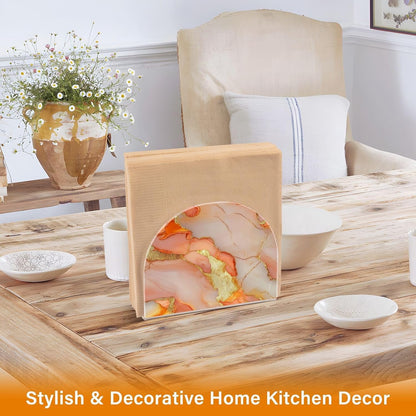 Acrylic Napkin Holder 2 Pack Holds 50-60 Napkins Space-Saving Modern Design Napkin Fit Countertop & Coffee Table Decorative Tabletop Accessory Marble Peach Gold