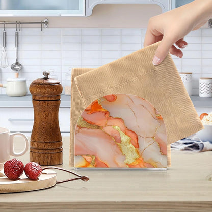 Acrylic Napkin Holder 2 Pack Holds 50-60 Napkins Space-Saving Modern Design Napkin Fit Countertop & Coffee Table Decorative Tabletop Accessory Marble Peach Gold