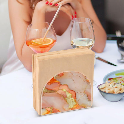 Acrylic Napkin Holder 2 Pack Holds 50-60 Napkins Space-Saving Modern Design Napkin Fit Countertop & Coffee Table Decorative Tabletop Accessory Marble Peach Gold