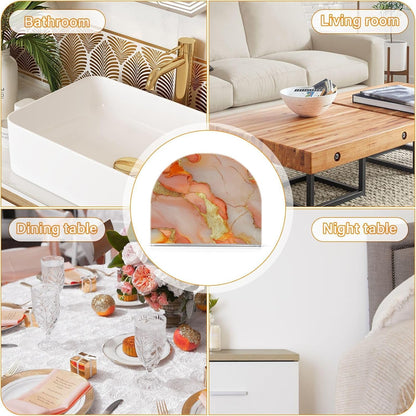 Acrylic Napkin Holder 2 Pack Holds 50-60 Napkins Space-Saving Modern Design Napkin Fit Countertop & Coffee Table Decorative Tabletop Accessory Marble Peach Gold