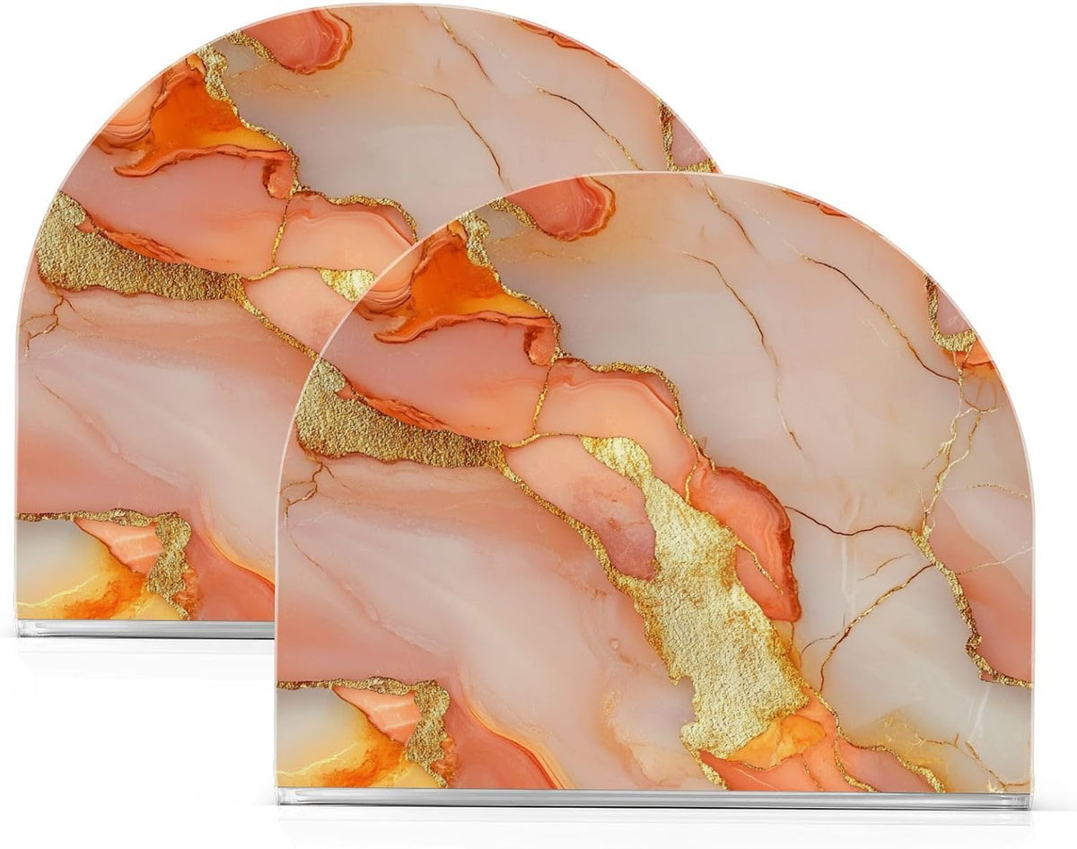 Acrylic Napkin Holder 2 Pack Holds 50-60 Napkins Space-Saving Modern Design Napkin Fit Countertop & Coffee Table Decorative Tabletop Accessory Marble Peach Gold