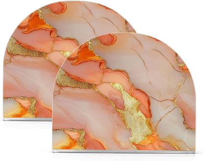 Acrylic Napkin Holder 2 Pack Holds 50-60 Napkins Space-Saving Modern Design Napkin Fit Countertop & Coffee Table Decorative Tabletop Accessory Marble Peach Gold
