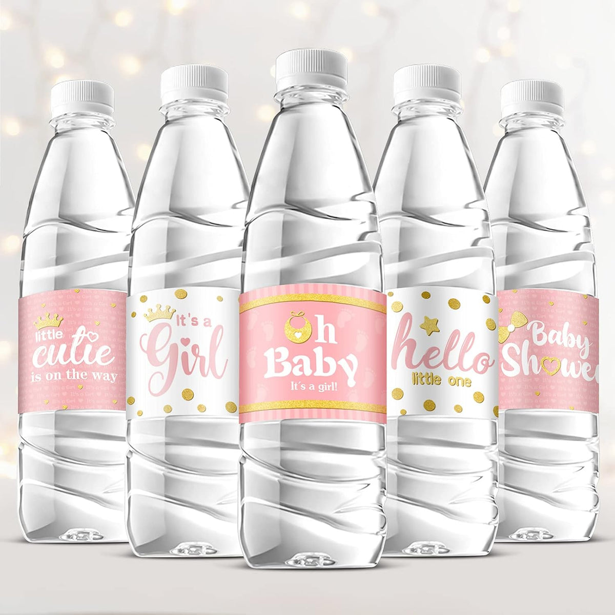 80 Pieces Baby Shower Water Bottle Labels Waterproof Water Bottle Stickers Wrappers Labels for Baby Shower Party Decoration(Pink Girl Style)