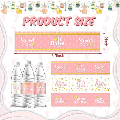 80 Pieces Baby Shower Water Bottle Labels Waterproof Water Bottle Stickers Wrappers Labels for Baby Shower Party Decoration(Pink Girl Style)
