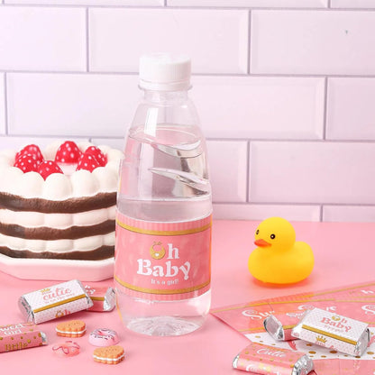 80 Pieces Baby Shower Water Bottle Labels Waterproof Water Bottle Stickers Wrappers Labels for Baby Shower Party Decoration(Pink Girl Style)
