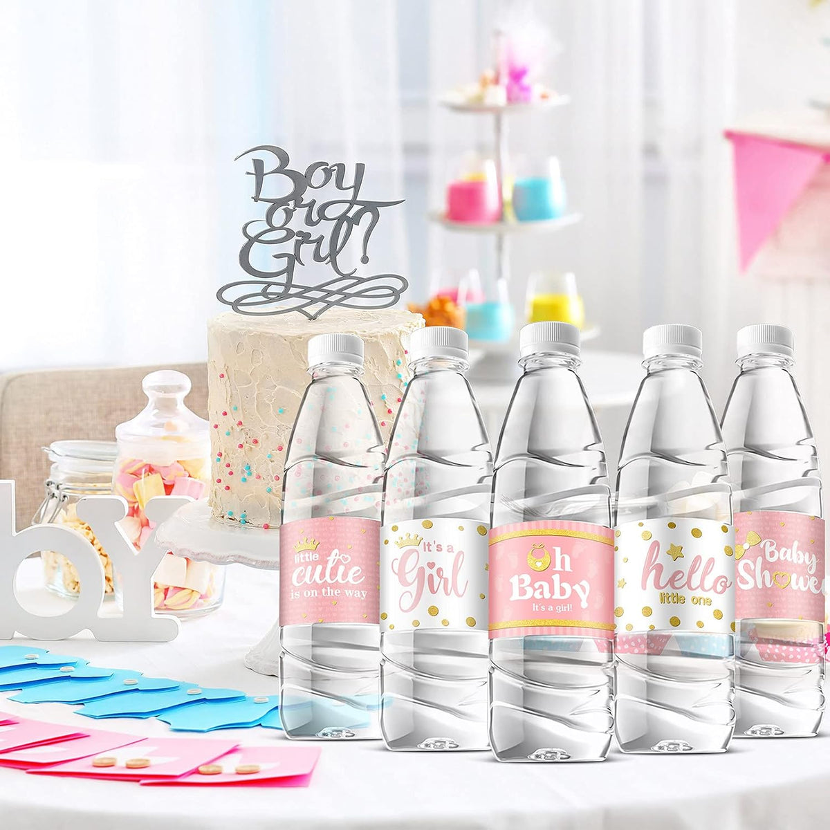 80 Pieces Baby Shower Water Bottle Labels Waterproof Water Bottle Stickers Wrappers Labels for Baby Shower Party Decoration(Pink Girl Style)