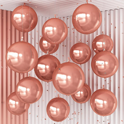 14 Pcs Rose Gold Round Foil Balloons 22/15/10 4D Ball Balloons Rose Metallic Balloon Ornament Mylar Balloon Chrome for Women Birthday Graduation Wedding Anniversary New Year Disco Party Decor