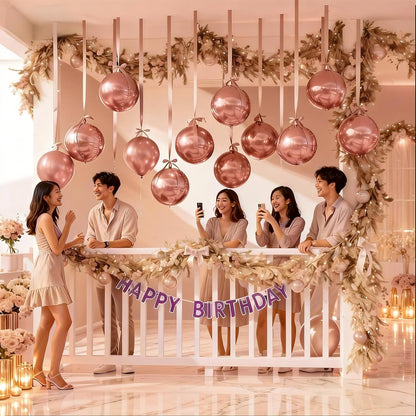 14 Pcs Rose Gold Round Foil Balloons 22/15/10 4D Ball Balloons Rose Metallic Balloon Ornament Mylar Balloon Chrome for Women Birthday Graduation Wedding Anniversary New Year Disco Party Decor