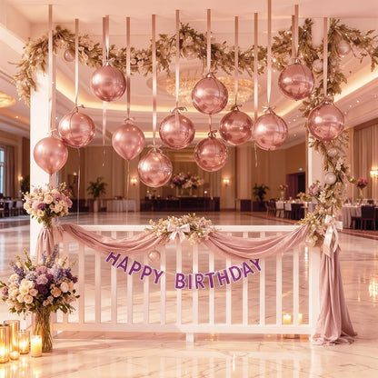 14 Pcs Rose Gold Round Foil Balloons 22/15/10 4D Ball Balloons Rose Metallic Balloon Ornament Mylar Balloon Chrome for Women Birthday Graduation Wedding Anniversary New Year Disco Party Decor