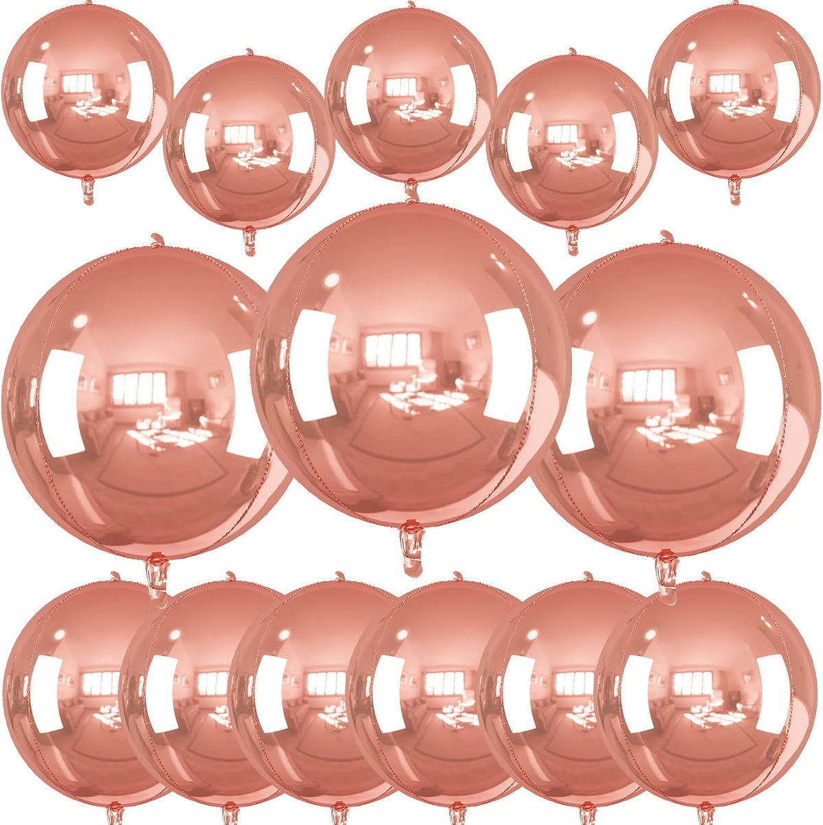 14 Pcs Rose Gold Round Foil Balloons 22/15/10 4D Ball Balloons Rose Metallic Balloon Ornament Mylar Balloon Chrome for Women Birthday Graduation Wedding Anniversary New Year Disco Party Decor