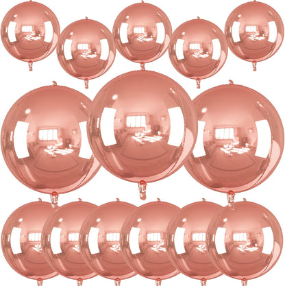 14 Pcs Rose Gold Round Foil Balloons 22/15/10 4D Ball Balloons Rose Metallic Balloon Ornament Mylar Balloon Chrome for Women Birthday Graduation Wedding Anniversary New Year Disco Party Decor