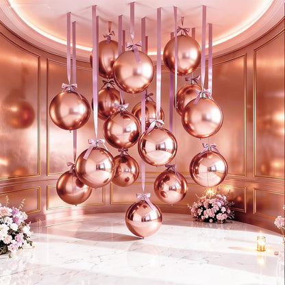 14 Pcs Rose Gold Round Foil Balloons 22/15/10 4D Ball Balloons Rose Metallic Balloon Ornament Mylar Balloon Chrome for Women Birthday Graduation Wedding Anniversary New Year Disco Party Decor