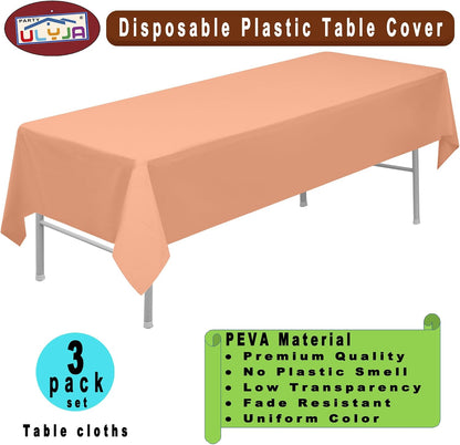 Peach Tablecloths Plastic 3-Pack Premium 54 Inches x 108 Inches Disposable Table Covers Decorative Table Cloths for Rectangle Tables